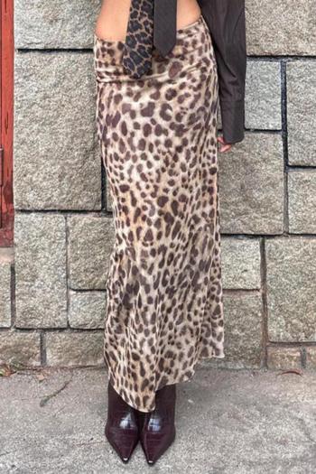 stylish slight stretch leopard printing high waist all-match maxi skirt