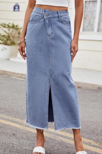 casual plus size non-stretch button pockets slim slit denim midi skirt