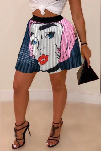 stylish plus size non-stretch pleated printed mini skirt
