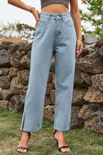 casual plus size non-stretch simple solid color pocket straight slit jeans