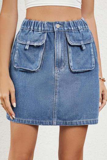 casual plus size non-stretch stylish cargo pocket denim mini skirt