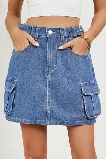 casual plus size non-stretch solid color zip-up stylish cargo denim mini skirt