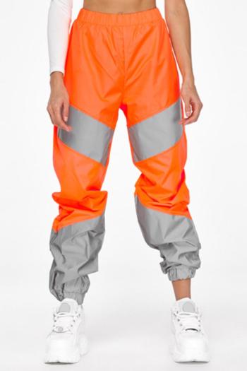 new casual plus-size non-stretch patchwork high-waist reflective pants