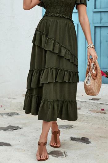 new casual non-stretch patchwork high-waist midi tiered skirt
