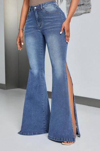 new casual high stretch patchwork pocket slit high-waist bell jeans