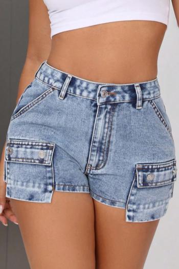 new stylish non-stretch patchwork pocket slim denim shorts
