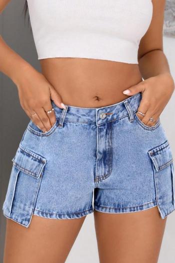 new personality non-stretch solid color slim denim cargo shorts