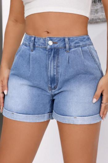 new stylish non-stretch patchwork denim rolled-edge all-match shorts