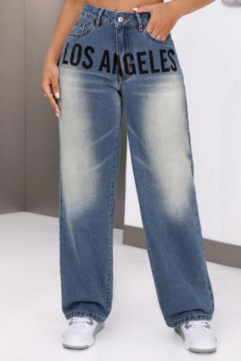 new casual non-stretch patchwork denim letters fixed printing wide-leg pants
