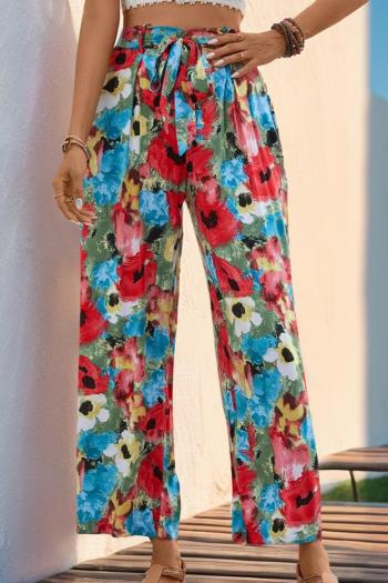 casual non-stretch flower batch printing high-waist loose pants