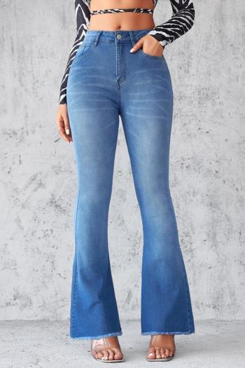 casual plus size slight stretch denim solid color high-waist flared jeans