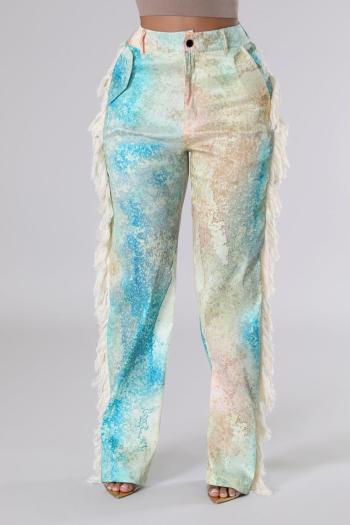 stylish plus size slight stretch 3 colors tassel high waist straight pants