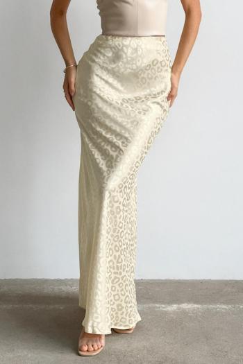 stylish non-stretch satin leopard batch printing maxi mermaid skirt