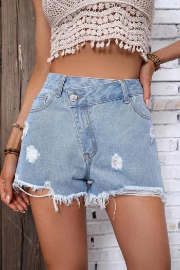 new casual non-stretch patchwork pocket ripped high waist denim shorts