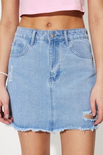 new casual non-stretch patchwork denim pocket ripped mini skirts