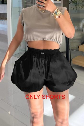 stylish non-stretch solid color drawstring with pocket fluffy shorts
