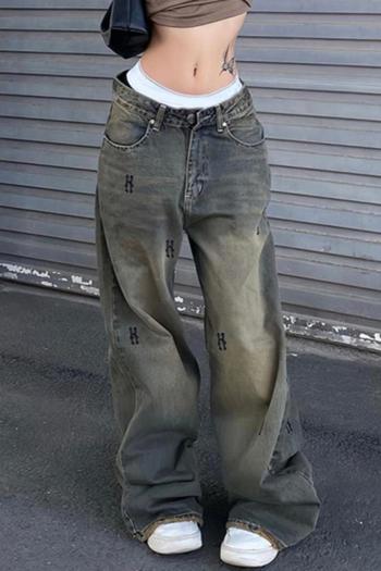 hip-hop non-stretch letter print low waist straight jeans