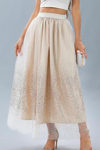 new casual slight stretch patchwork mesh sequin high-waist maxi skirts