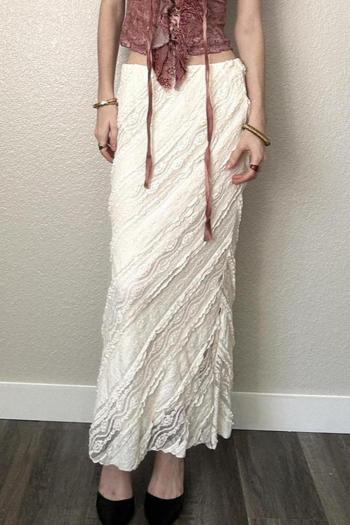 casual non-stretch lace solid color slit low waist maxi skirt