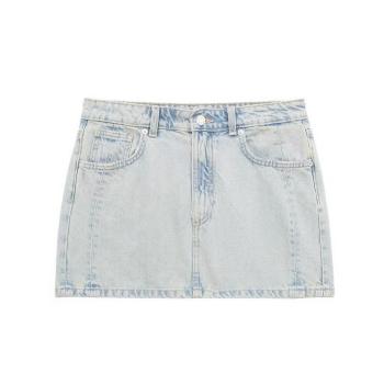 casual non-stretch denim solid color high-waist mini skirt