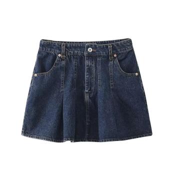 casual non-stretch denim high-waist pocket mini skirt
