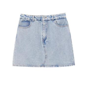 casual non-stretch solid color denim high-waist mini skirt
