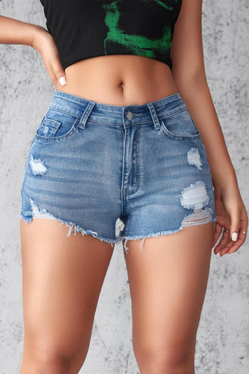 sexy plus size slight stretch high-waist hole decor denim shorts