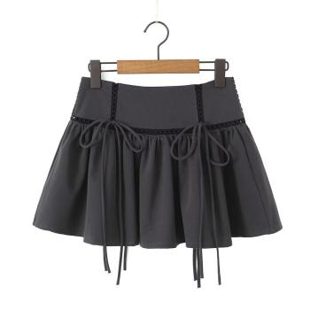 sexy non-stretch solid color pleated hollow mini skirt