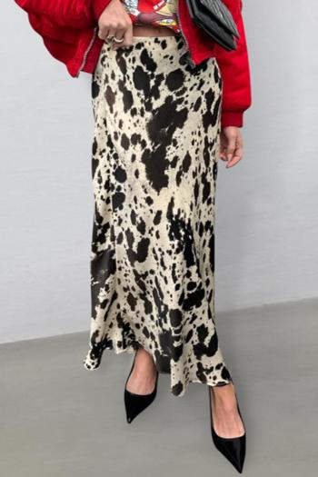 stylish non-stretch batch printing zip-up side all-match maxi skirt