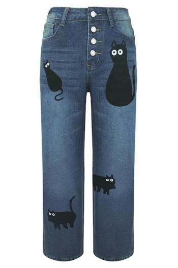 casual plus size non-stretch denim cat fixed printing jeans