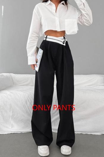 casual non-stretch contrast color high-waist pants