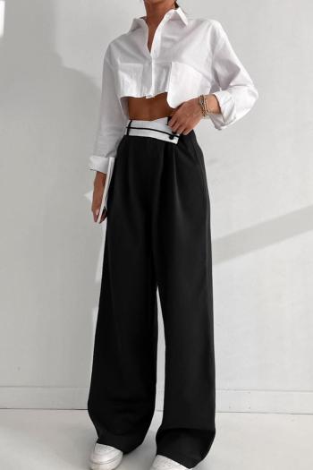 Casual non-stretch contrast color high-waist pants