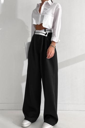 Casual non-stretch contrast color high-waist pants