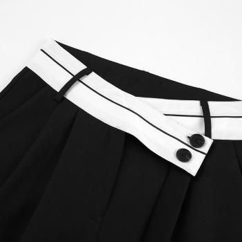 Casual non-stretch contrast color high-waist pants