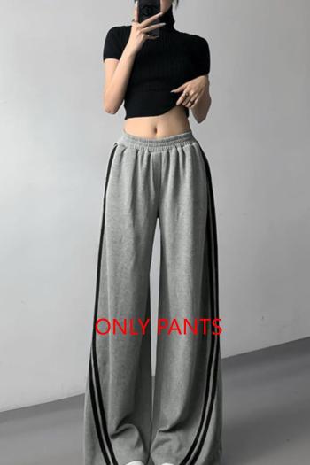 Casual slight stretch stripe printing high-waist pants