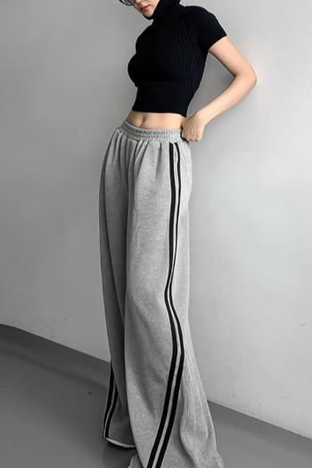 Casual slight stretch stripe printing high-waist pants