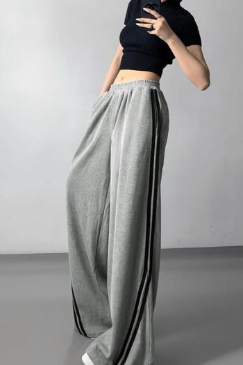 Casual slight stretch stripe printing high-waist pants