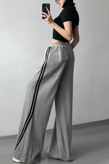 Casual slight stretch stripe printing high-waist pants