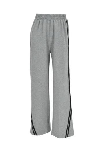 Casual slight stretch stripe printing high-waist pants