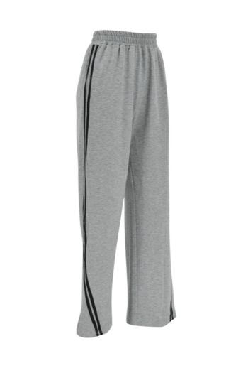 Casual slight stretch stripe printing high-waist pants