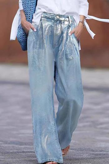 casual plus size non-stretch denim silver hot stamping high-waist jeans