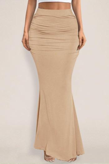 stylish high stretch pure color high waist ruched all-match maxi skirt