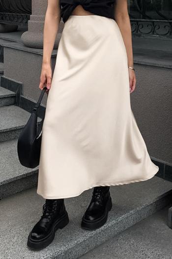 stylish non-stretch satin high waist zip-up side maxi skirt