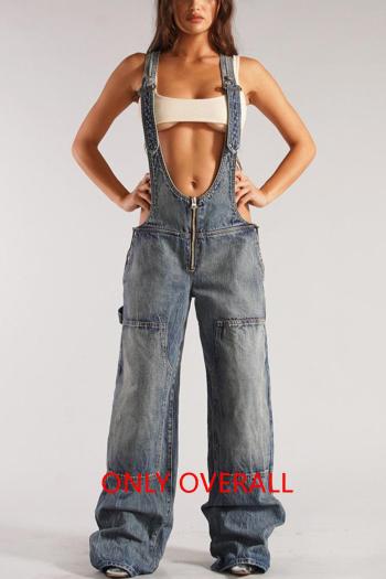 new plus-size slight stretch patchwork denim multi-pocket straight-leg overalls