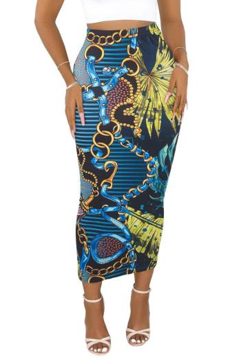 sexy plus size slight stretch graphic printing split all-match midi skirt