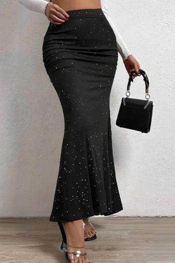 new stylish plus-size slight stretch patchwork solid color sequins maxi skirts