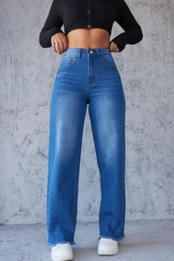 casual non-stretch high waist straight wide-leg jeans