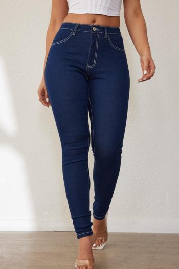 casual slight stretch simple solid color high waist tight jeans