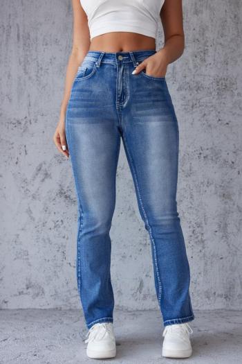 casual non-stretch simple embroidered pockets high waist jeans
