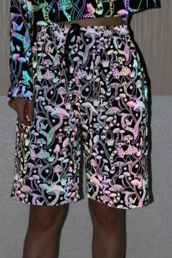 casual plus size slight stretch mushroom reflective tie-waist shorts